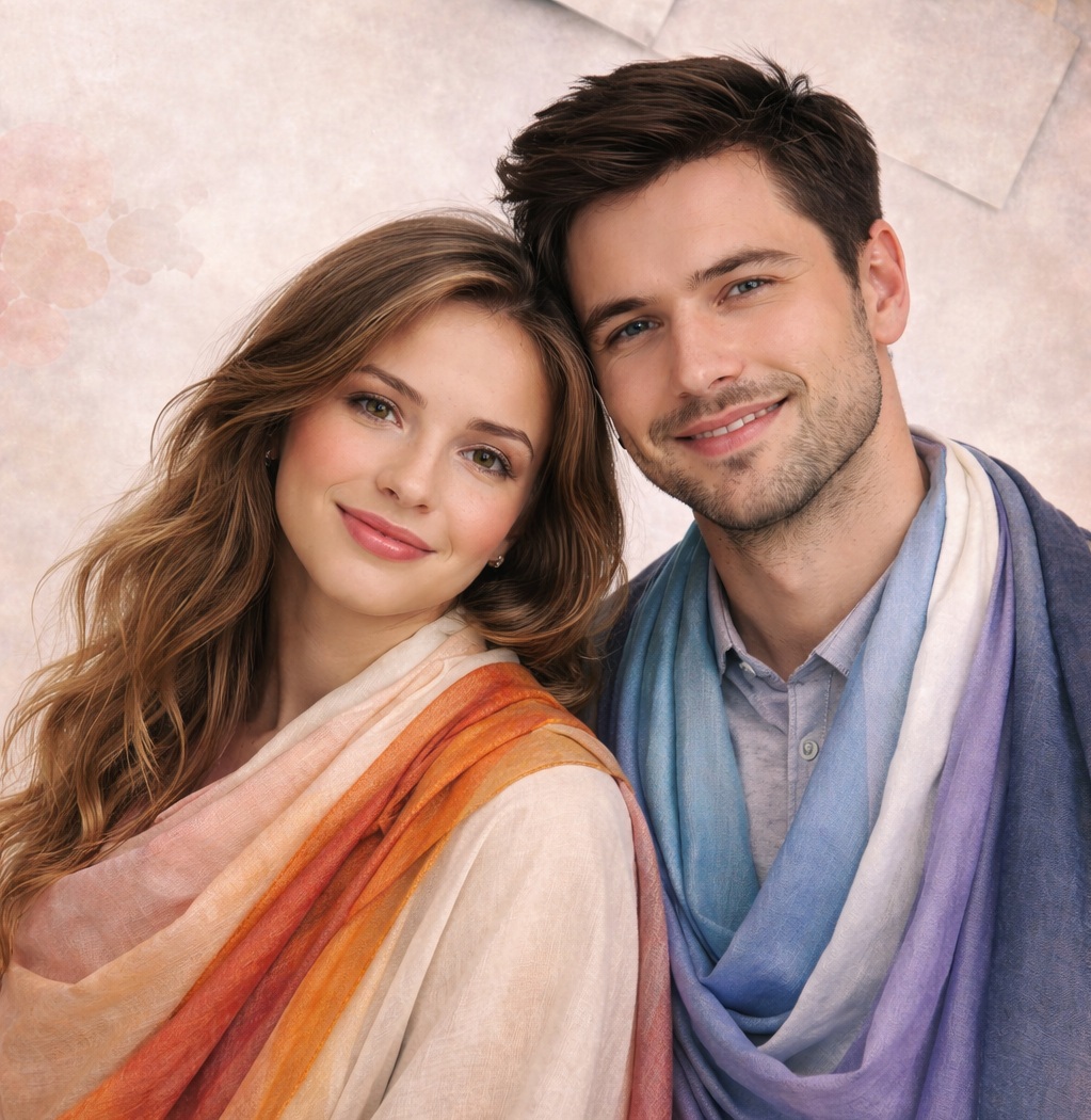 Para w kolorowych szalach